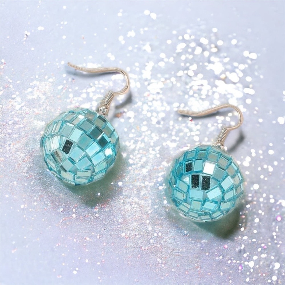 Disco Fever Alert: Colorful Sparkly Blue Disco Ball Earrings for Every Party